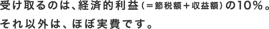 受け取るのは、経済的利益（=節税額+収益額）の10%
